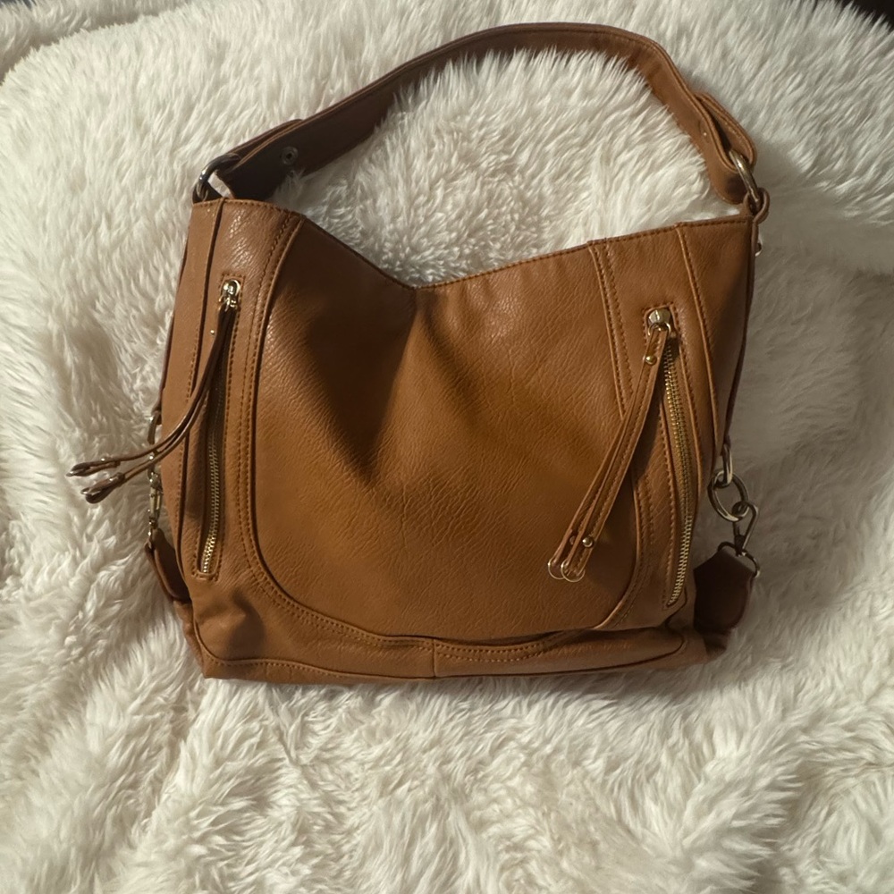 Urban Expressions Cognac Tan Leather Hobo Bag